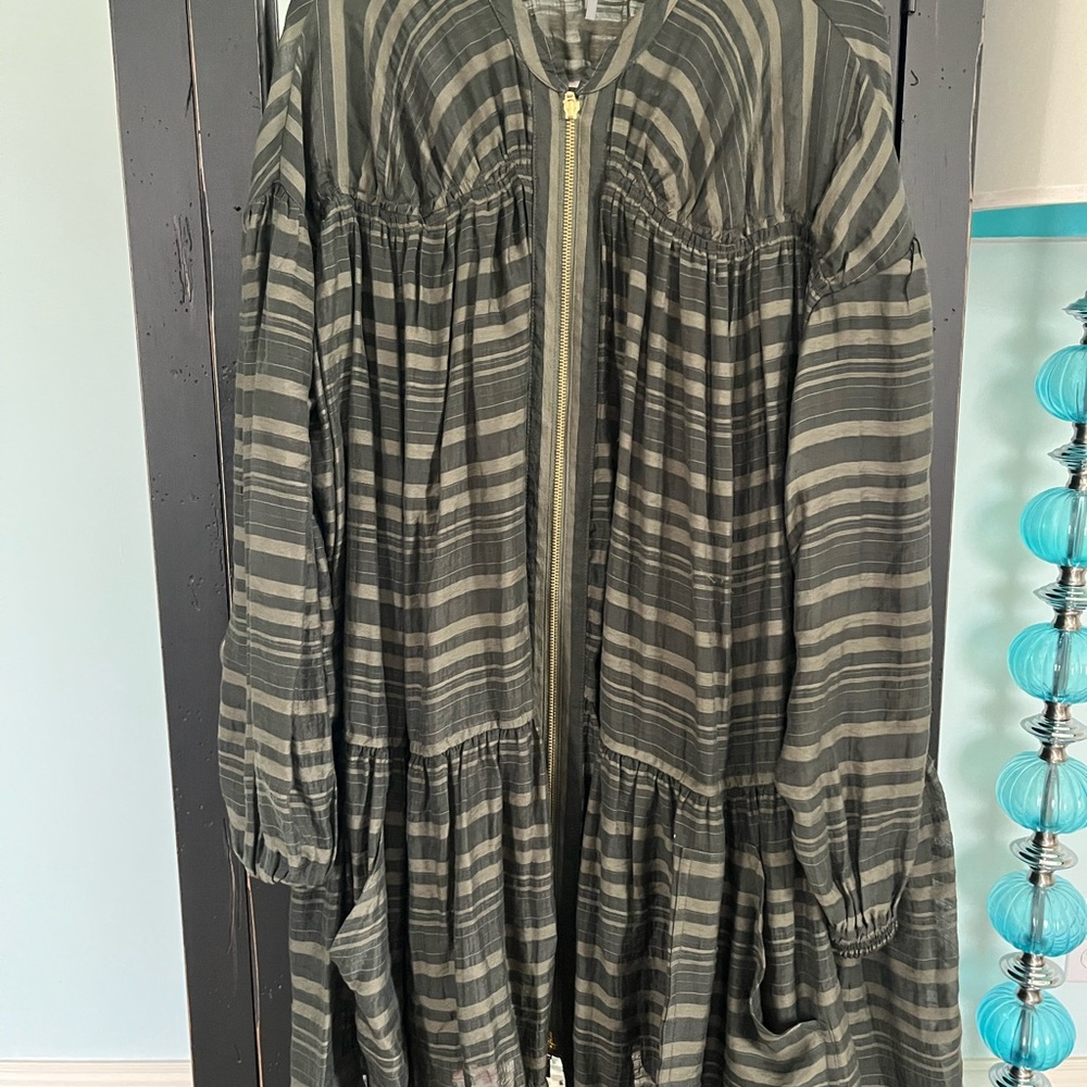 Anthropologie Olive and Charcoal Striped Dress